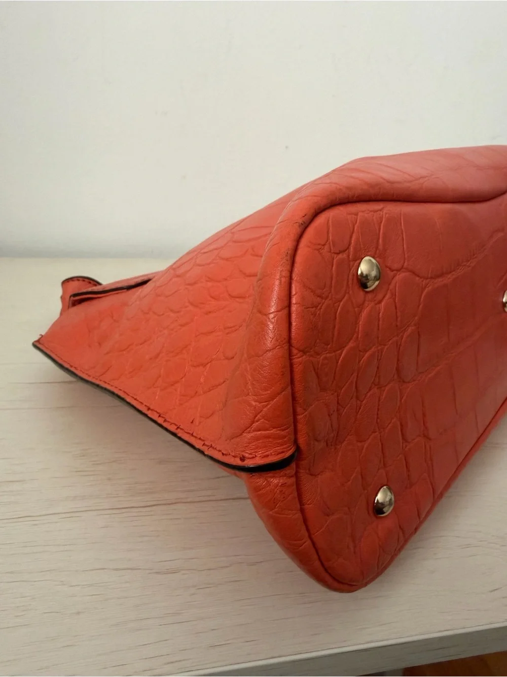 MCM Orange Croc-Embossed Top-Handle Satchel